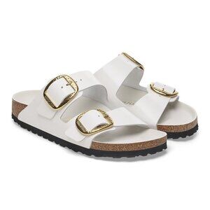 Birkenstock Shoes Arizona Hammered Big Buckle High-Shine Antique White Sandals